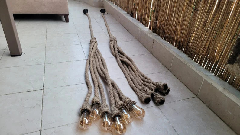 homeartparis - Multi-Pendant Rope Chandelier, 4-6-8-10 in 1 rope Light Options, Restaurant & Cafe Lighting, Industrial Pendant Cluster
