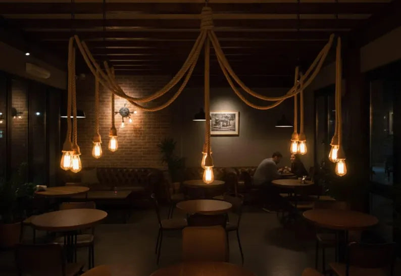 homeartparis - Multi-Pendant Rope Chandelier, 4-6-8-10 in 1 rope Light Options, Restaurant & Cafe Lighting, Industrial Pendant Cluster