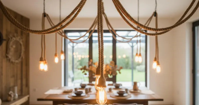 homeartparis - Multi-Pendant Rope Chandelier, 4-6-8-10 in 1 rope Light Options, Restaurant & Cafe Lighting, Industrial Pendant Cluster
