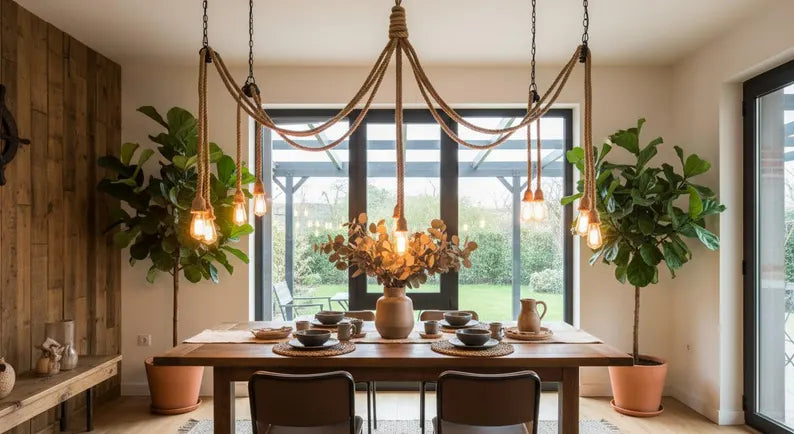 homeartparis - Multi-Pendant Rope Chandelier, 4-6-8-10 in 1 rope Light Options, Restaurant & Cafe Lighting, Industrial Pendant Cluster