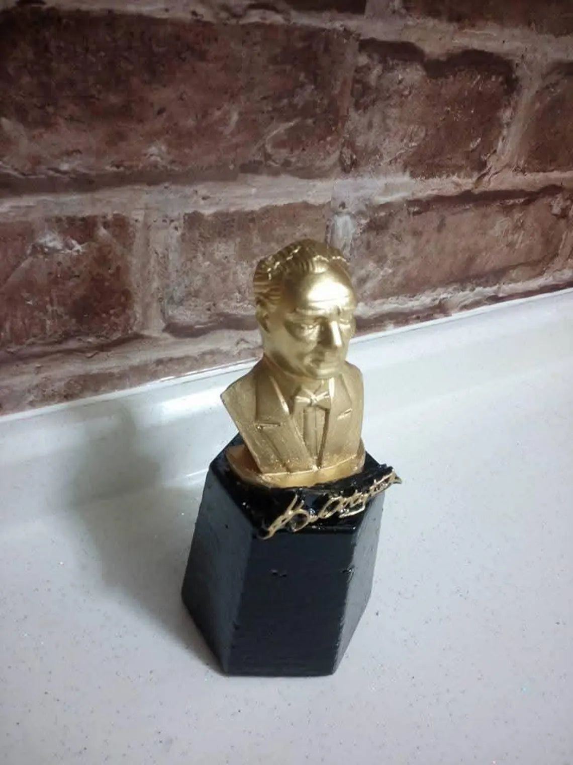 Mustafa Kemal Atatürk Bust Sculpture, 15cm Desk Decor, Founder of the Republic of Turkey, Signed Figurine Statue