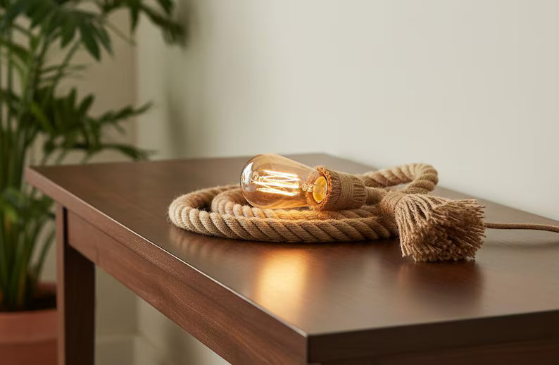 rope braid cable, hemp rope lighting, rustic rope lighting