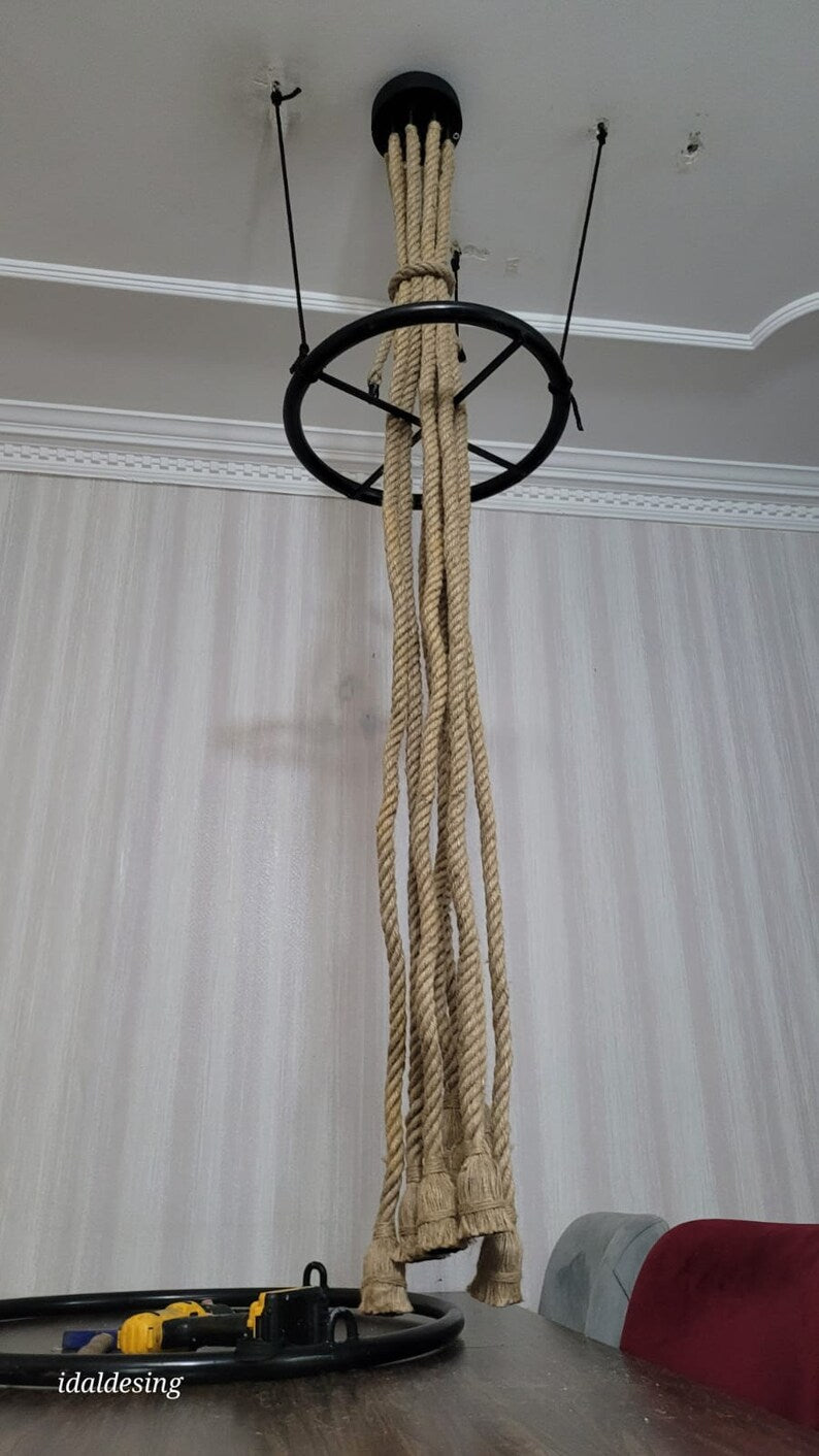 Nautical Rope Chandelier, Knotted Rustic Lamp, Coastal Lighting Fixture, Kitchen Island & Bar Light, 8-Arm Pendant Chandelier