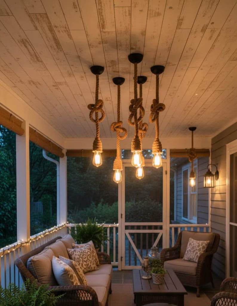 Jute rope lighting, rustic rope lighting