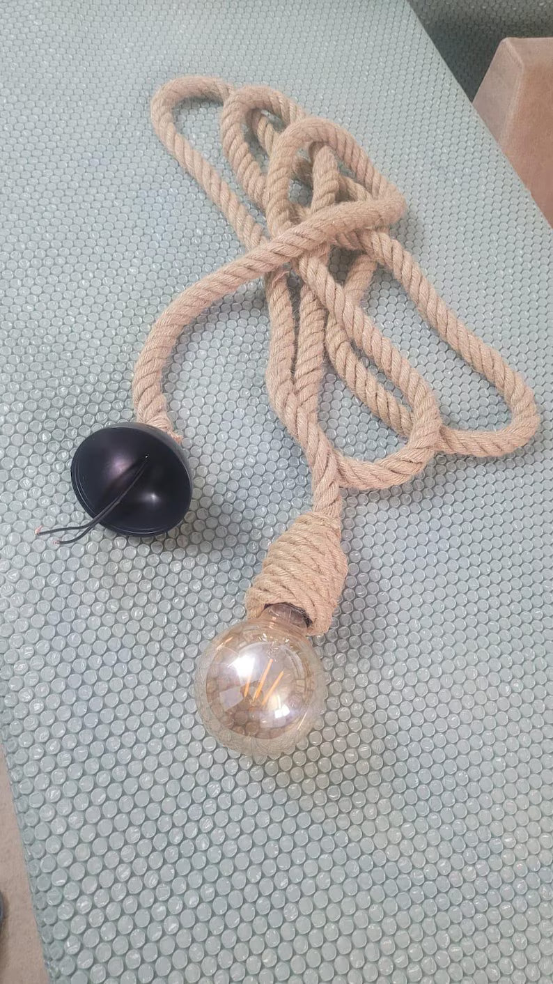 3 in 1 Rope Light, ROPE Pendant,  Rustic Jute Lamp, Beach House Decoration