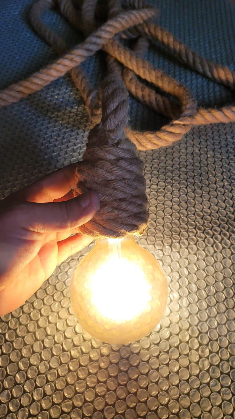 3 in 1 Rope Light, ROPE Pendant,  Rustic Jute Lamp, Beach House Decoration