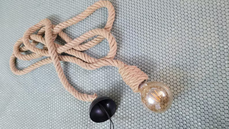 3 in 1 Rope Light, ROPE Pendant,  Rustic Jute Lamp, Beach House Decoration
