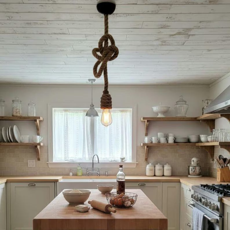 home art paris Single Rope Pendant Light, (1m-10m), Create a Rustic Cluster, Minimalist Hemp Lamp for Kitchen Island Bar