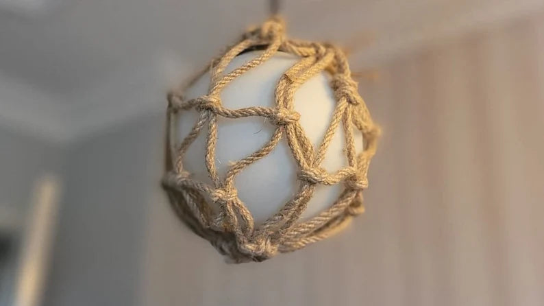 Nautical Rope Pendant Light, Glass Globe Fixture, Coastal -  Beach House Decor, Woven Boho Bar & Kitchen Light