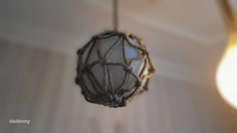 Nautical Rope Pendant Light, Glass Globe Fixture, Coastal -  Beach House Decor, Woven Boho Bar & Kitchen Light
