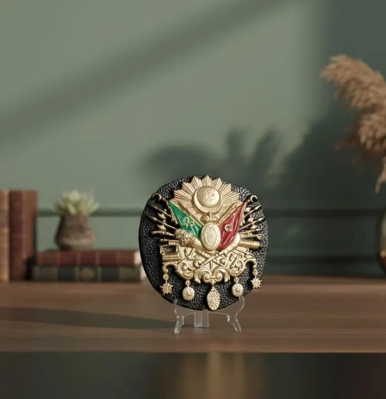 Ottoman Coat of Arms Desk Ornament, 15cm Tabletop Figurine, Sultan Abdulhamid II Symbol, Historical Turkish Gift