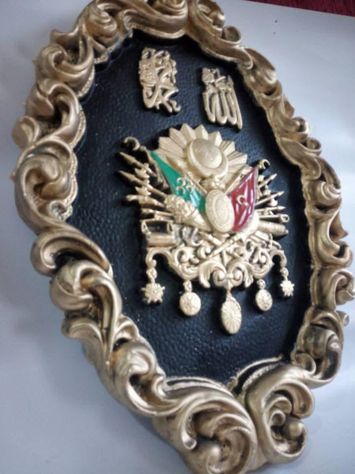Homeartparis Ottoman Empire Emblem, Historical Turkish Decor Sculpture, Ottoman Coat of Arms Deep Relief Wall Decor, Framed Plaque, Allah Muhammad CC