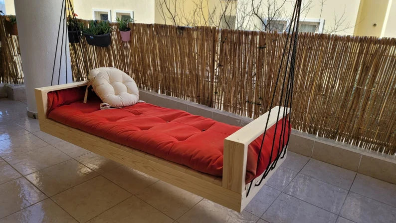 Reversible Hanging Sofa Modern Pine Wood Swing Couch Indoor Outdoor Lounger Home art paris production