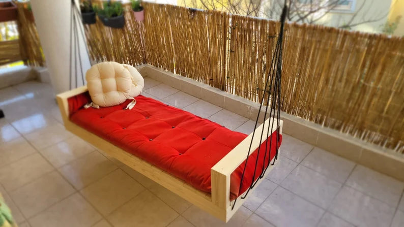 Reversible Hanging Sofa Modern Pine Wood Swing Couch Indoor Outdoor Lounger Home art paris production