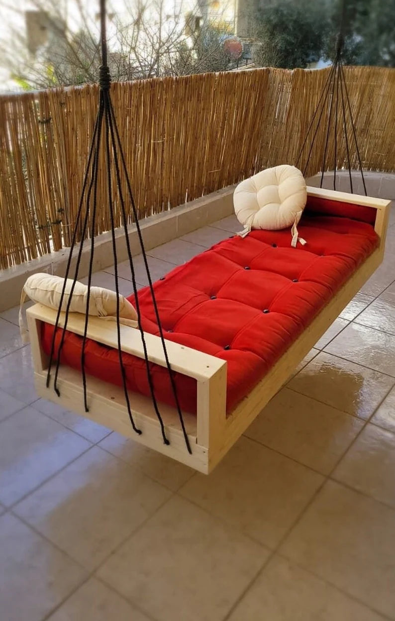 Reversible Hanging Sofa Modern Pine Wood Swing Couch Indoor Outdoor Lounger Home art paris production
