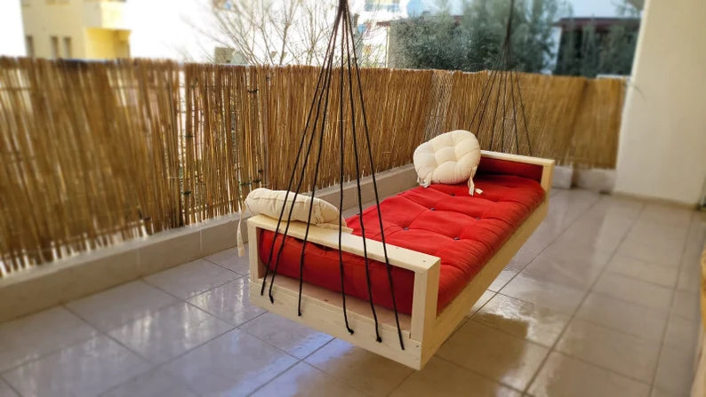 Reversible Hanging Sofa Modern Pine Wood Swing Couch Indoor Outdoor Lounger Home art paris production
