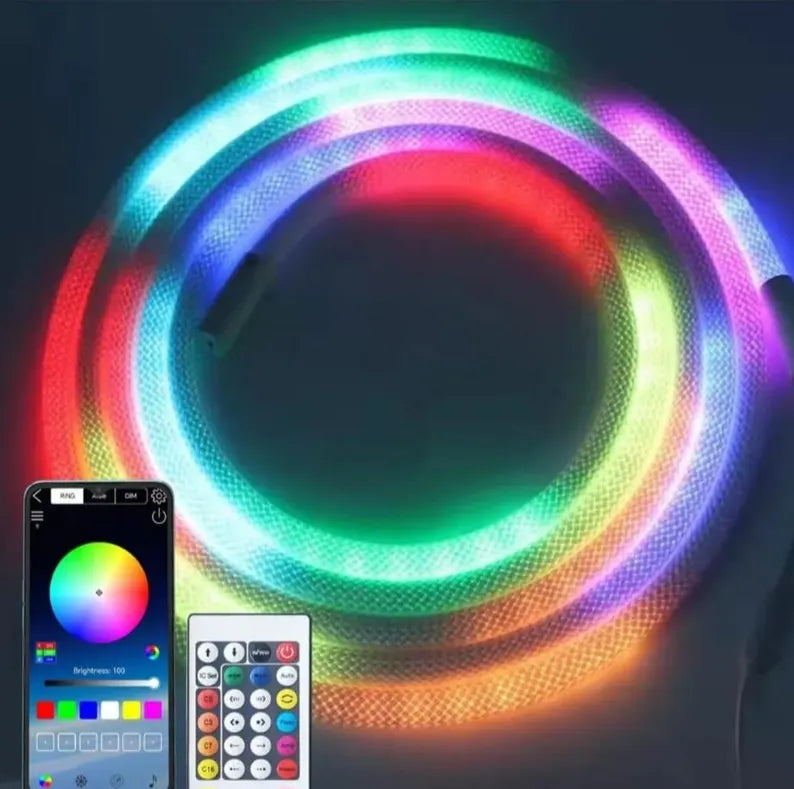 Rgb Led Rope Light Strip (5 Meter), Flexible USB LED Tape with Fabric Braid, App & Remote Controlled Colorful Lighting, DIY Craft Supply