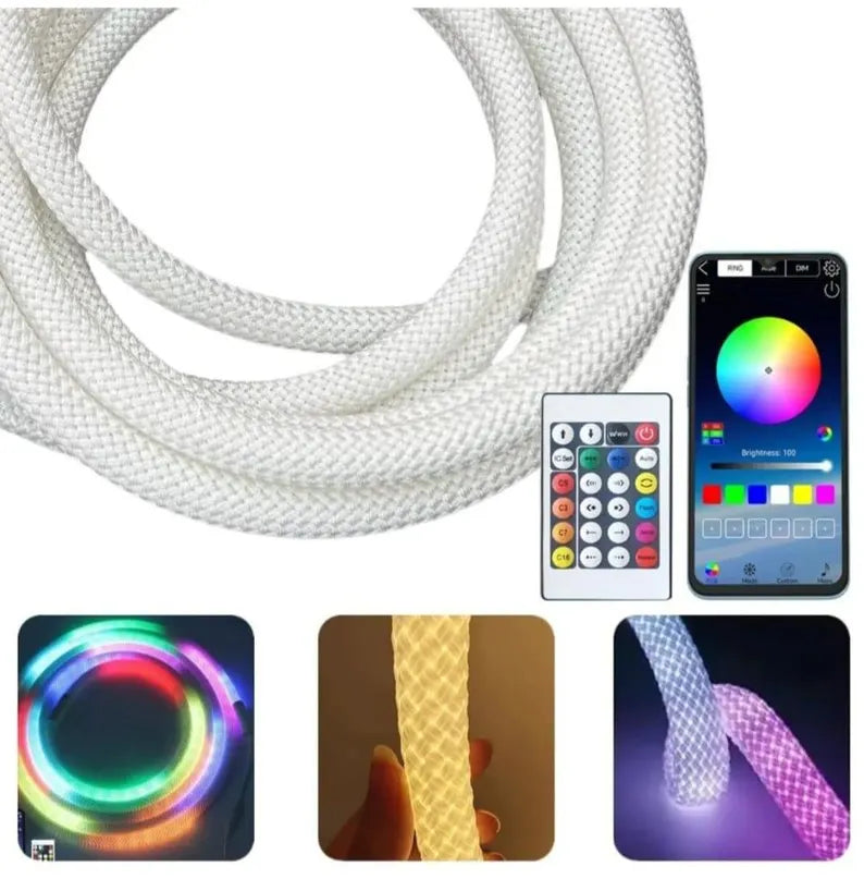 Rgb Led Rope Light Strip (5 Meter), Flexible USB LED Tape with Fabric Braid, App & Remote Controlled Colorful Lighting, DIY Craft Supply