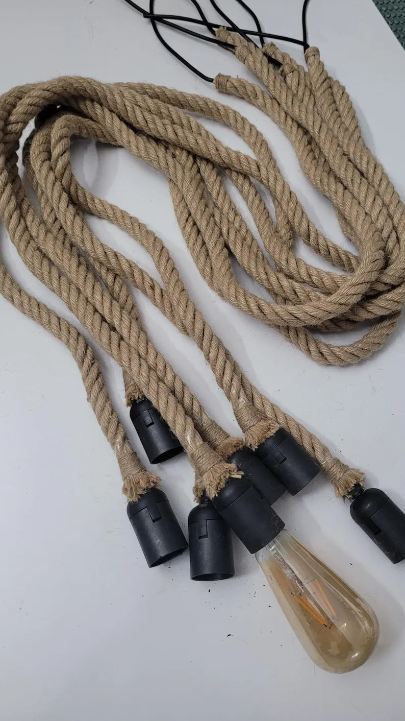 Rope Chandelier Custom Length Rustic Pendant Light Jute Rope Lamp Industrial Cafe Restaurant Lighting UL CE Certified Sevo Design