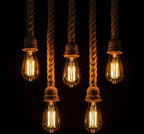 Large rope Chandelier, 60 Light Swag Fixture, Restaurant Ceiling Lamp, 150cm Wood Base + 30 Double Rope Arms, Barn Wedding Lighting