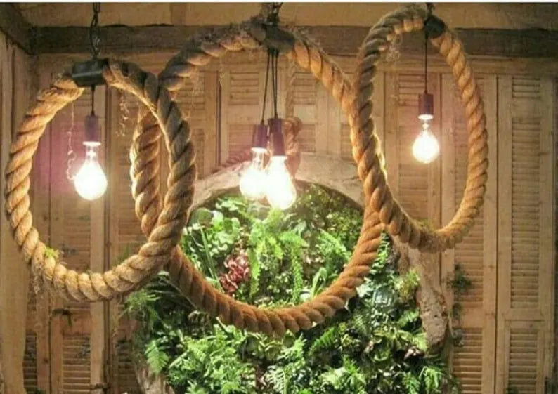 3-Piece Rope Ring Chandelier Set | Modern Nautical Loop Pendant Lights | Industrial E27 Ceiling Lamp for Kitchen Island & Bar