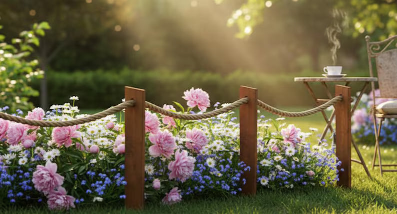 Rustic Rope and Wood Garden Edging Wooden Pathway Border Homeartparis production