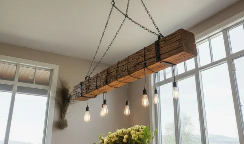 The homeartparis Farmhouse Wood Beam Chandelier, 8-Light Rustic Dining Room Light, Kitchen Island Industrial Fixture