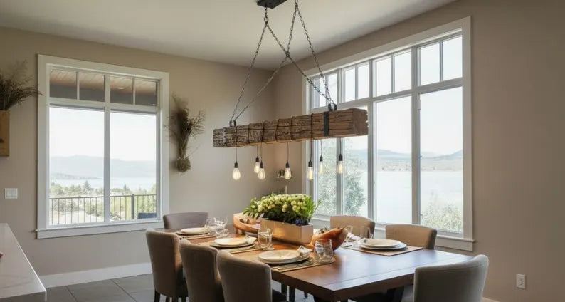 The homeartparis Farmhouse Wood Beam Chandelier, 8-Light Rustic Dining Room Light, Kitchen Island Industrial Fixture