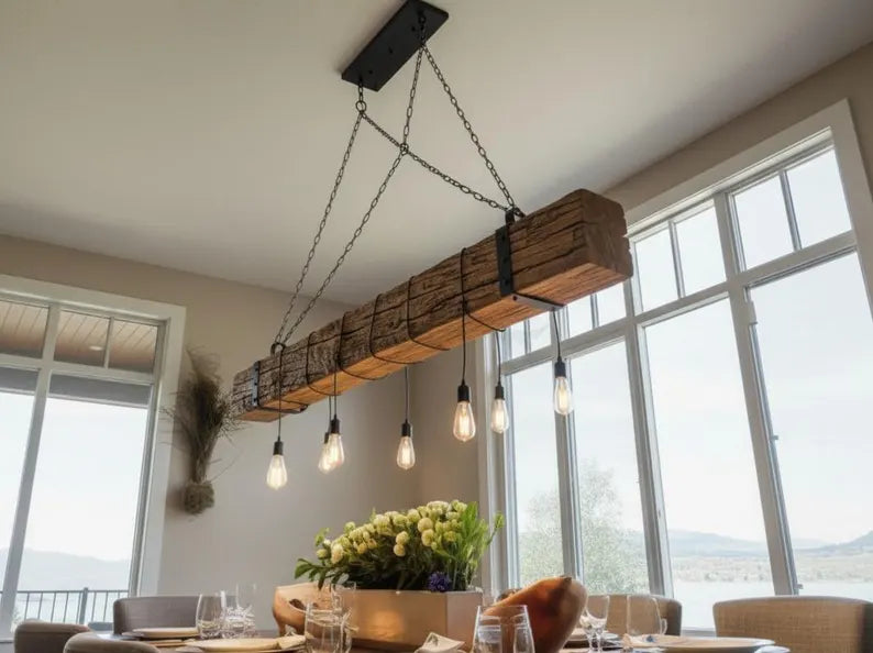 The homeartparis Farmhouse Wood Beam Chandelier, 8-Light Rustic Dining Room Light, Kitchen Island Industrial Fixture