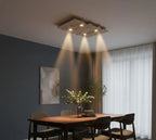 Rustic Wood Ceiling Lamp | Geometric 4 Spot Light Fixture | Adjustable Chain Hanging Natural Loft Lighting