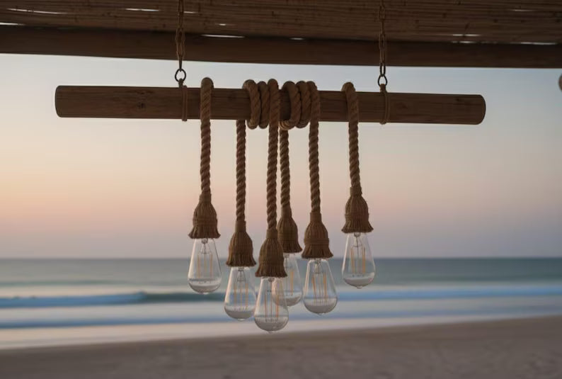 The homeartparis Rustic Wood Chandelier, Industrial Beam Light, 6-Rope Arm Fixture, Farmhouse Kitchen & Bar Lighting