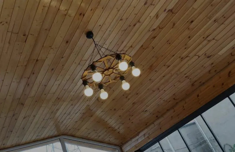 The homeartparis Rustic Wooden Wheel Chandelier | 6-Light Farmhouse Wagon Wheel Pendant | Adjustable Chain Loft Ceiling Fixture E27 (Kopya)