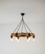 The homeartparis Rustic Wooden Wheel Chandelier | 6-Light Farmhouse Wagon Wheel Pendant | Adjustable Chain Loft Ceiling Fixture E27 (Kopya)