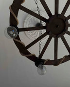 The homeartparis Rustic Wooden Wheel Chandelier | 6-Light Farmhouse Wagon Wheel Pendant | Adjustable Chain Loft Ceiling Fixture E27 (Kopya)
