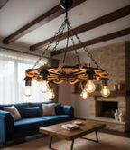 The homeartparis Rustic Wooden Wheel Chandelier | 6-Light Farmhouse Wagon Wheel Pendant | Adjustable Chain Loft Ceiling Fixture E27 (Kopya)