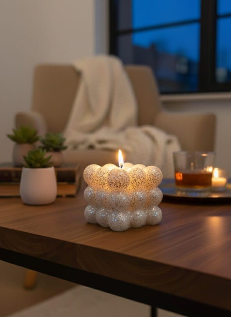 homeartparis Set of 3 Shining Gilded Bubble Candles Aesthetic Cube Candle Pack Homeartparis production