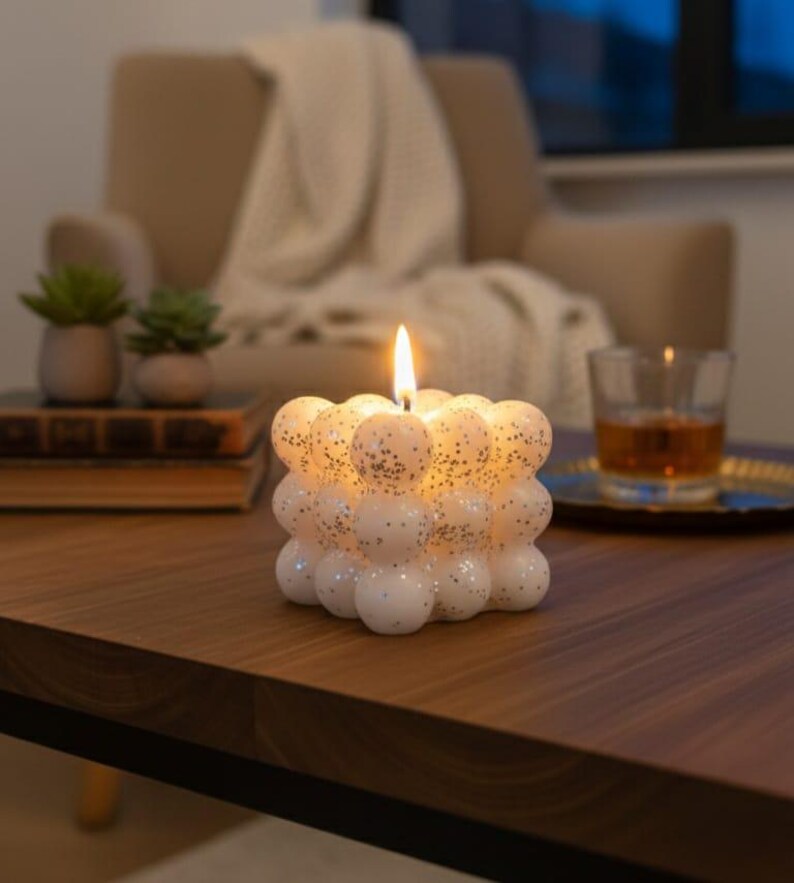 homeartparis Set of 3 Shining Gilded Bubble Candles Aesthetic Cube Candle Pack Homeartparis production