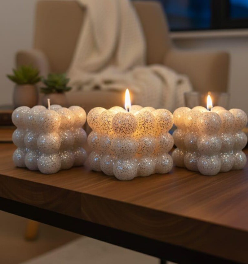 homeartparis Set of 3 Shining Gilded Bubble Candles Aesthetic Cube Candle Pack Homeartparis production