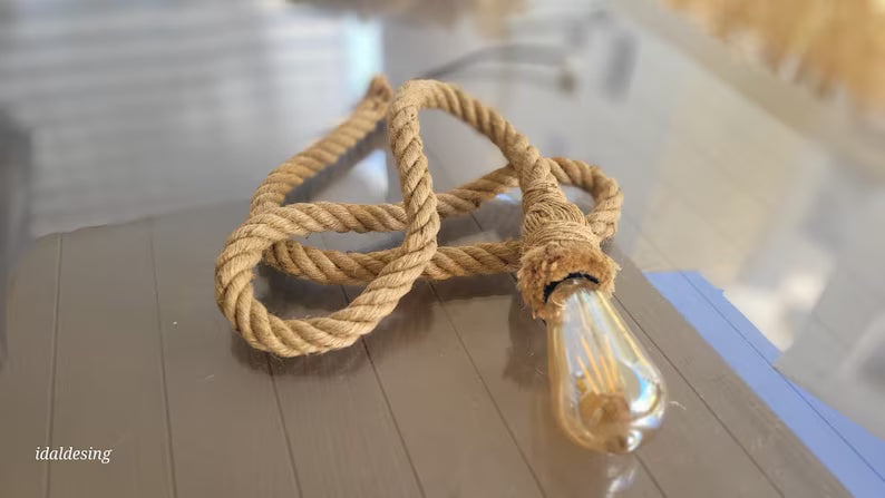 Home Art Paris - Single Rope Pendant Light, Custom Length Cord, Rustic DIY Lighting Kit, Jute Rope Lamp, Industrial Edison Bulb Fixture