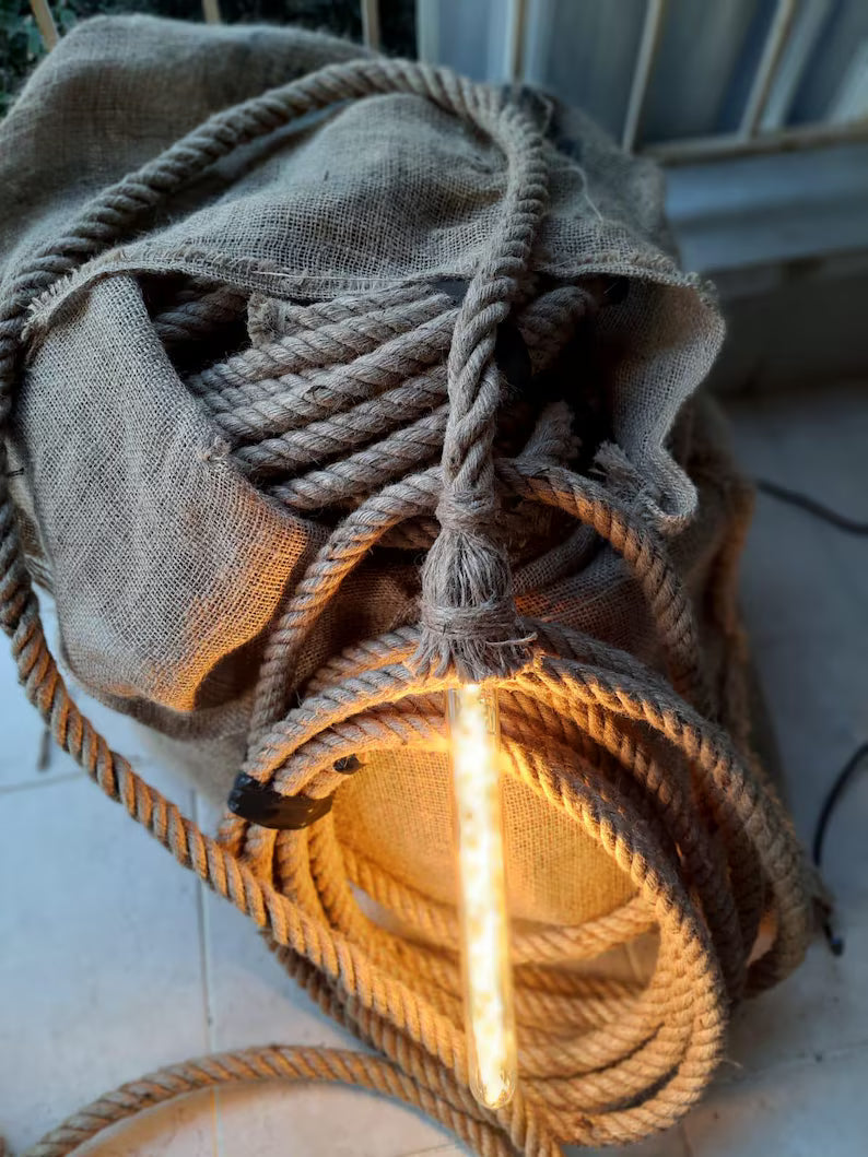 Home Art Paris - Single Rope Pendant Light, Custom Length Cord, Rustic DIY Lighting Kit, Jute Rope Lamp, Industrial Edison Bulb Fixture