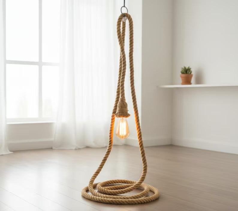 Home Art Paris - Single Rope Pendant Light, Custom Length Cord, Rustic DIY Lighting Kit, Jute Rope Lamp, Industrial Edison Bulb Fixture