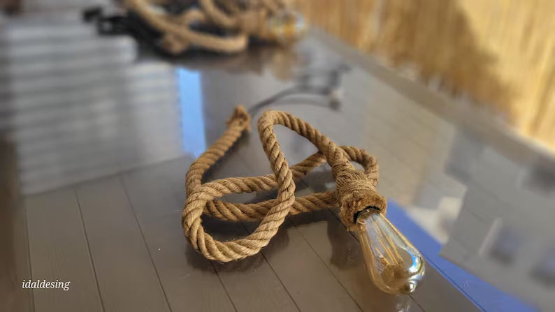 Home Art Paris - Single Rope Pendant Light, Custom Length Cord, Rustic DIY Lighting Kit, Jute Rope Lamp, Industrial Edison Bulb Fixture
