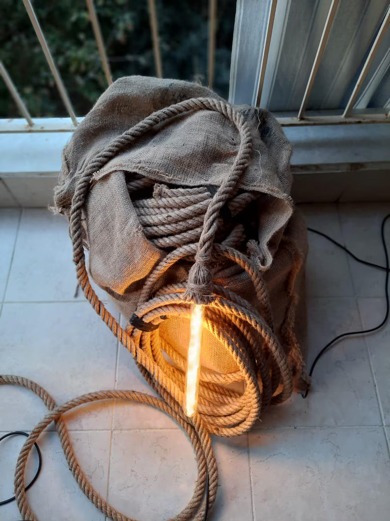 Home Art Paris - Single Rope Pendant Light, Custom Length Cord, Rustic DIY Lighting Kit, Jute Rope Lamp, Industrial Edison Bulb Fixture