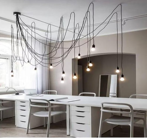 10 Arm Spider Chandelier, UL & CE Certified Black Cable Light, 150cm Adjustable Arms, Modern Industrial Pendant Light, Minimalist Ceiling