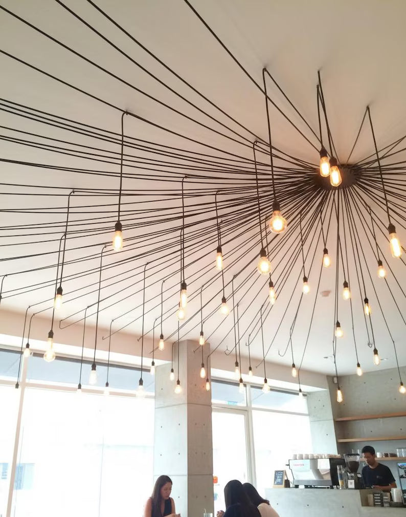 10 Arm Spider Chandelier, UL & CE Certified Black Cable Light, 150cm Adjustable Arms, Modern Industrial Pendant Light, Minimalist Ceiling