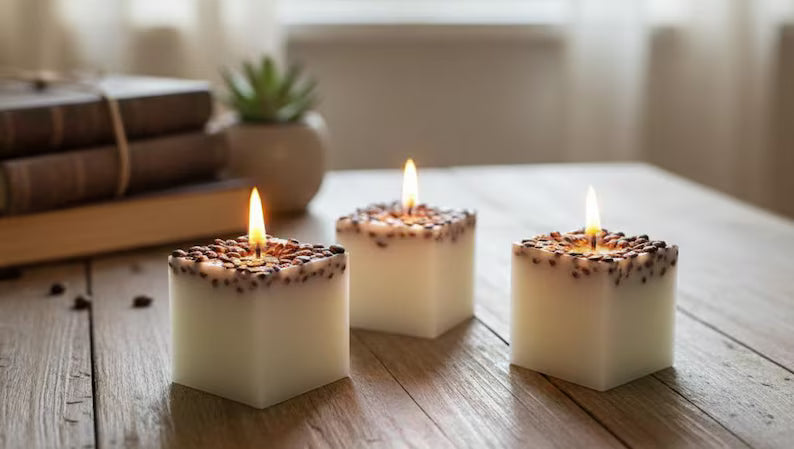 homeartparis Handmade Square Coffee Bean Candle, Rustic Home Decor, Desk & Office Decor, Housewarming Gift, Coffee Lover Gift