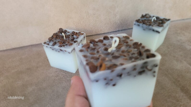 homeartparis Handmade Square Coffee Bean Candle, Rustic Home Decor, Desk & Office Decor, Housewarming Gift, Coffee Lover Gift