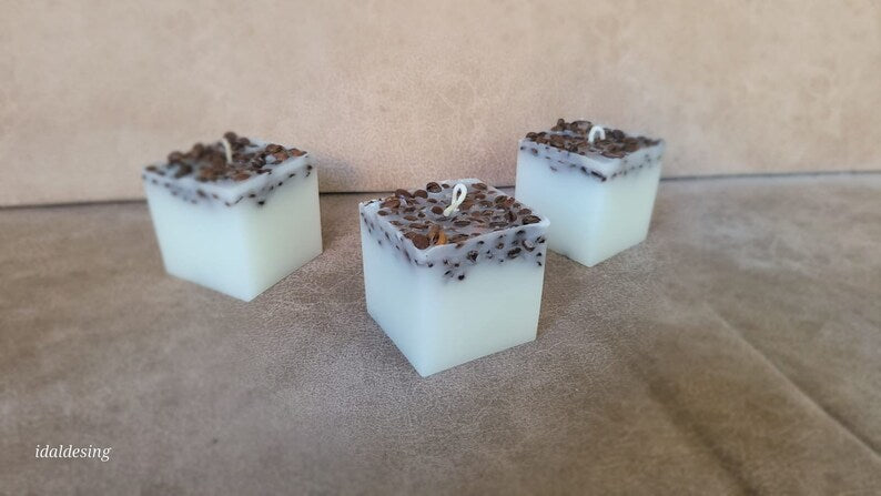 homeartparis Handmade Square Coffee Bean Candle, Rustic Home Decor, Desk & Office Decor, Housewarming Gift, Coffee Lover Gift