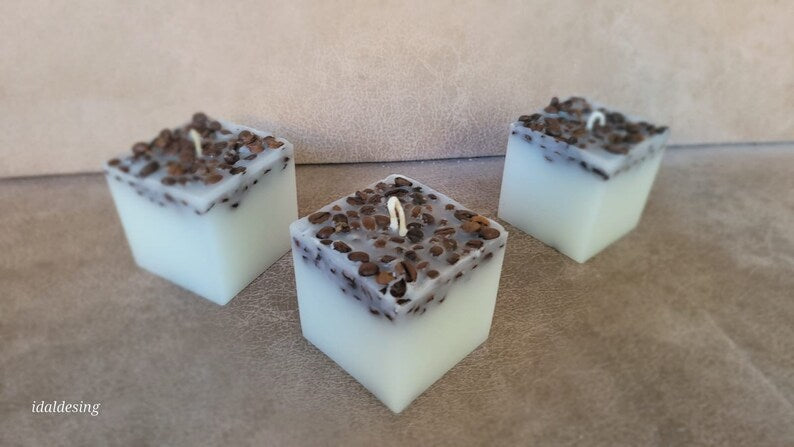 homeartparis Handmade Square Coffee Bean Candle, Rustic Home Decor, Desk & Office Decor, Housewarming Gift, Coffee Lover Gift
