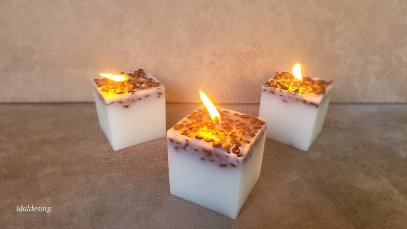 homeartparis Handmade Square Coffee Bean Candle, Rustic Home Decor, Desk & Office Decor, Housewarming Gift, Coffee Lover Gift